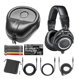 Professional Studio Monitor Headphones (Black) + Full Sized Hard Headphone Case + Bundle